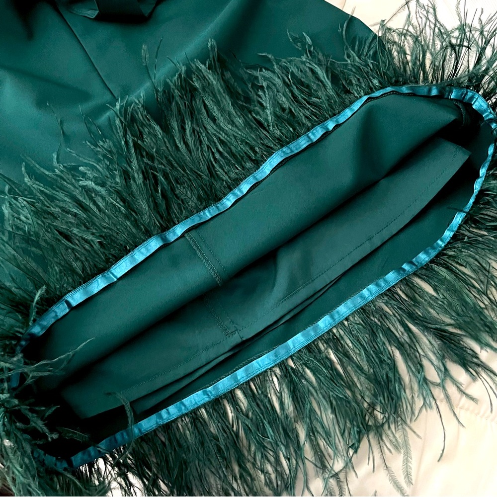Aidan By Aidan Mattox Halter Swing Faux Feather Trim Cocktail Dress - Picture 9 of 11